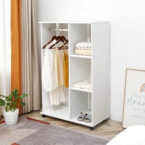 wohnli-moebel-suche-M24171515-1 Rollwagen-Kleiderschrank 80x128x40cm Holz Weiß Homcom Möbel Schlafzimmermöbel Schränke