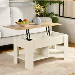 Couchtisch mit hochklappbarer Platte in Holz- und Weißoptik 96x63x50cm Spanplatte Weiß Urban Meuble Möbel Wohnzimmermöbel Couchtische