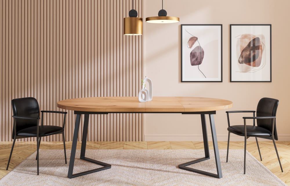 Ausziehbarer runder Tisch aus massivem Eichenholz 110 cm + 1x45 cm 110x75x155cm Holz Braun Danzz Möbel Esszimmermöbel Esstische