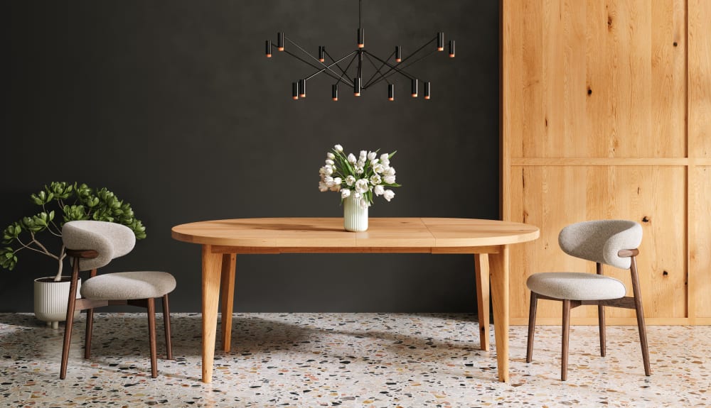 Ausziehbarer runder Tisch aus massivem Eichenholz 110 cm + 2x45 cm 110x75x200cm Holz Braun Danzz Möbel Esszimmermöbel Esstische