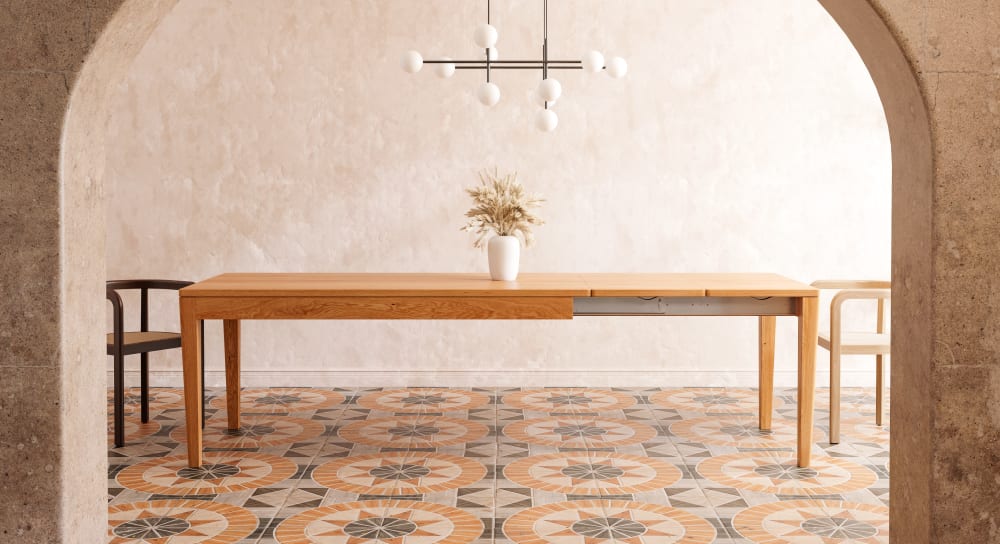 Ausziehbarer Butterfly-Tisch aus massiver Eiche 200x100+2x50 cm 300x75x100cm Holz Braun Danzz Möbel Esszimmermöbel Esstische