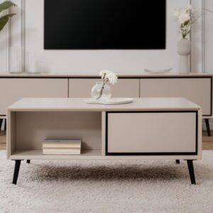 wohnli-moebel-suche-M24173658-1 Couchtisch 2 Schubladen und Fächer B94 cm - Taupe und Schwarz 94x40x55cm Spanplatte Schwarz Calicosy Möbel Wohnzimmermöbel Couchtische
