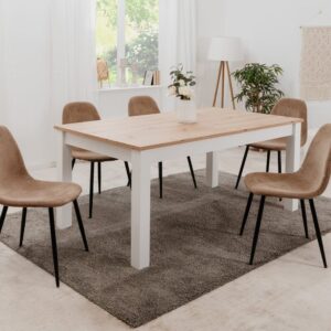 wohnli-moebel-suche-M24173662-1 Esstisch Ausziehbarer L160-215 cm - Dekor Eiche und Weiß 160x75x90cm Spanplatte Weiß Calicosy Möbel Esszimmermöbel Esstische
