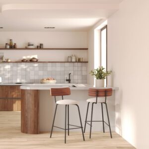 2er Set Barstühle aus beigem Stoff 64cm 43x83x49cm Stoff Beige Rendez-Vous Déco Möbel Esszimmermöbel Barhocker