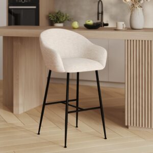 wohnli-moebel-suche-M24173966-1 Barstuhl aus meliertem weißem Stoff 76 cm 59x103x57cm Stoff Beige Maison Pavane Möbel Esszimmermöbel Stühle