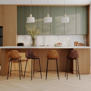 wohnli-moebel-suche-M24173968-1 Pack 4 Stühle für zentrale Insel camel und braun 65 cm 41x89x43cm PVC - Polyvinlychlorid Braun Maison Pavane Möbel Esszimmermöbel Barhocker