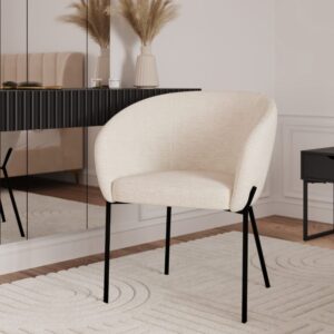 wohnli-moebel-suche-M24173975-1 Stuhl aus strukturiertem weißen Stoff mit schwarzen Metallbeinen 62x81x59cm Stoff Weiß Maison Pavane Möbel Esszimmermöbel Stühle