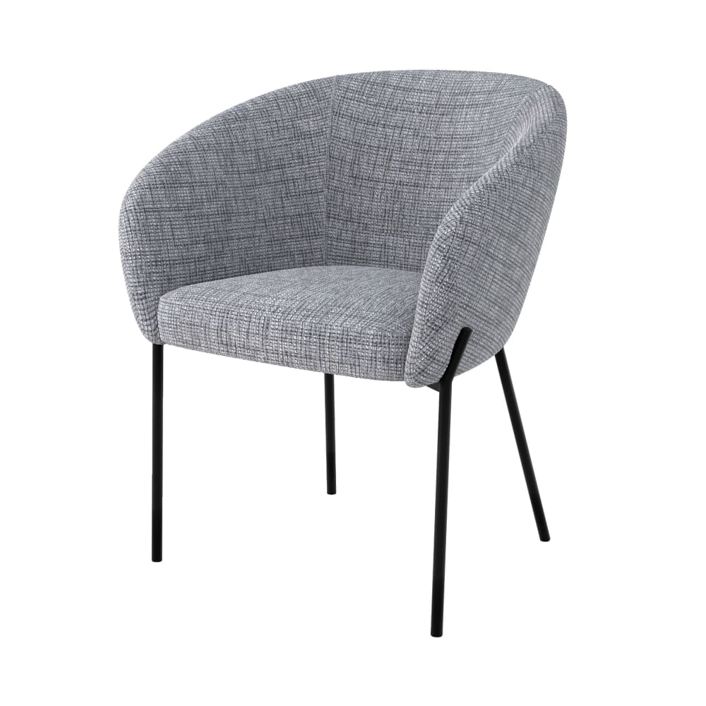 wohnli-moebel-suche-M24173978 Wohnli Möbelsuche - Stuhl aus meliertem grau Stoff mit schwarzen Metallbeinen