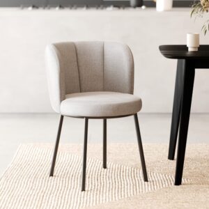 wohnli-moebel-suche-M24173979-1 Beige melierte Stoffstuhl mit schwarzen Beinen 56x80x61cm Stoff Beige Maison Pavane Möbel Esszimmermöbel Stühle