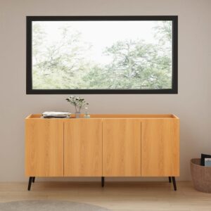 Sideboard 4 türen Eichenfarbe 160x76x40cm Spanplatte Braun HOMN Möbel Esszimmermöbel Sideboards, Highboards & niedrige Anrichten