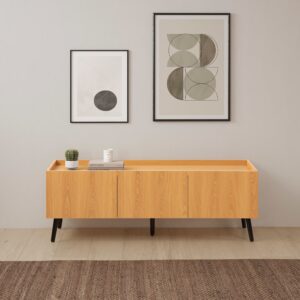 wohnli-moebel-suche-M24174192-1 TV-Schrank 3 türen Eichenfarbe 130x45x40cm Spanplatte Braun HOMN Möbel Wohnzimmermöbel TV-Möbel