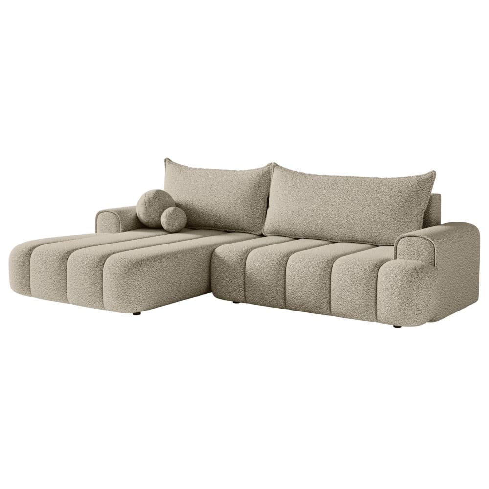 Wohnli Möbelsuche - Ecksofa mit Schlaffunktion und Bouclé-Bezug