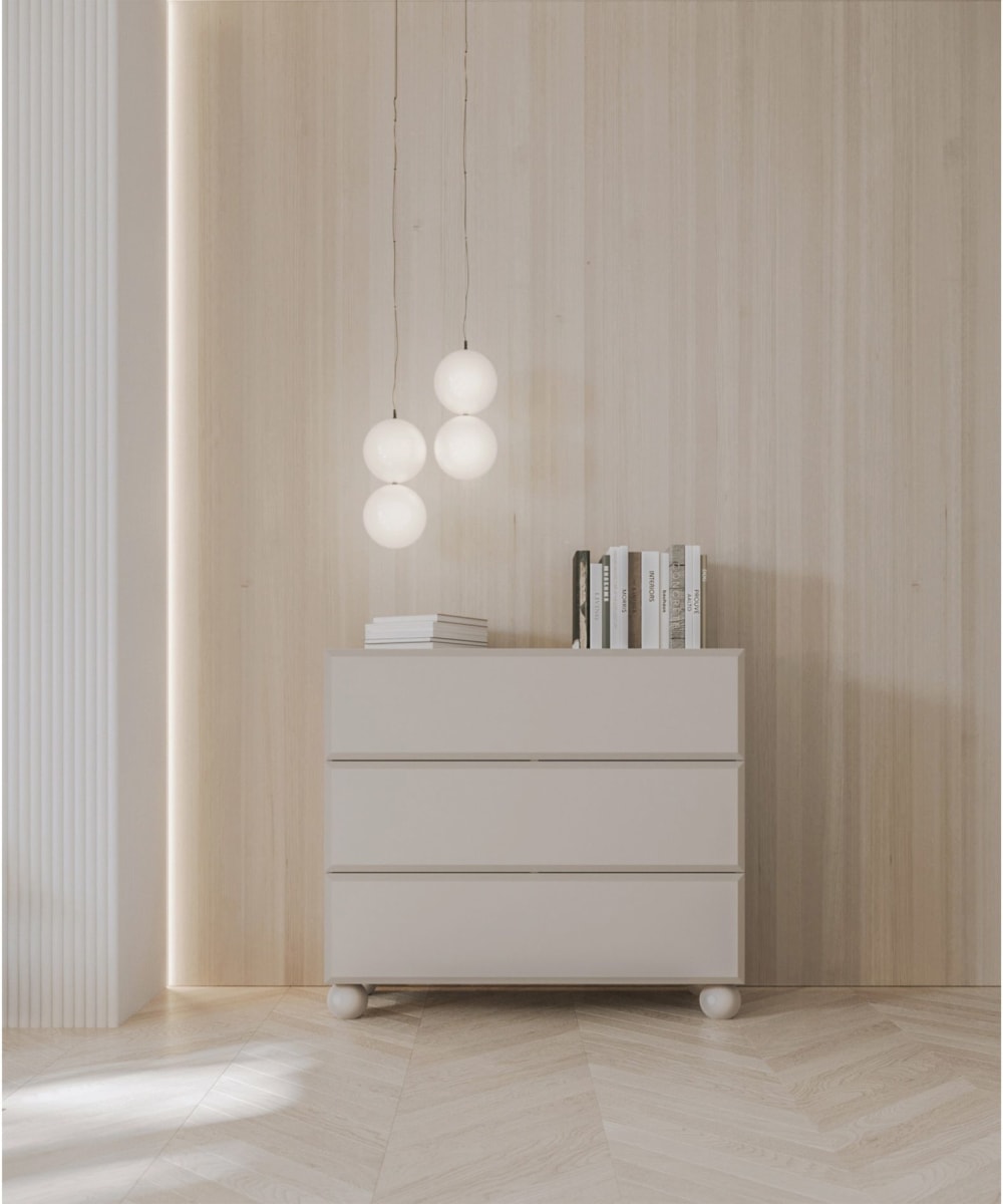 Kommode auf Kugelfüßen mit 3 Schubladen Beige 100 cm 100x91x100cm Spanplatte Beige Selsey Möbel Schlafzimmermöbel Kommoden