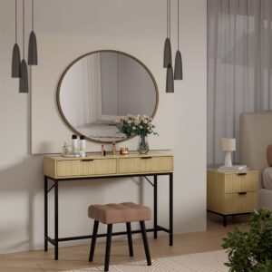 wohnli-moebel-suche-M24174802-1 Schminktisch mit 2 Schubladen Eiche 100x75cm 100x75x30cm Spanplatte Braun Vicco Möbel Schlafzimmermöbel Schminktische