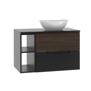 wohnli-moebel-suche-M24175830 Wohnli Möbelsuche - Waschtisch 80cm Nische Melamin Schwarz und Holz