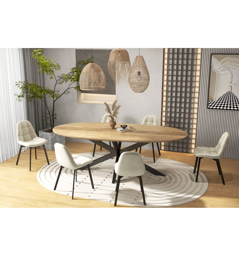 2er Set Stuhl aus Vanillesamt und schwarzem Metall 51x85x45cm Samt Weiß Moloo Möbel Esszimmermöbel Stühle