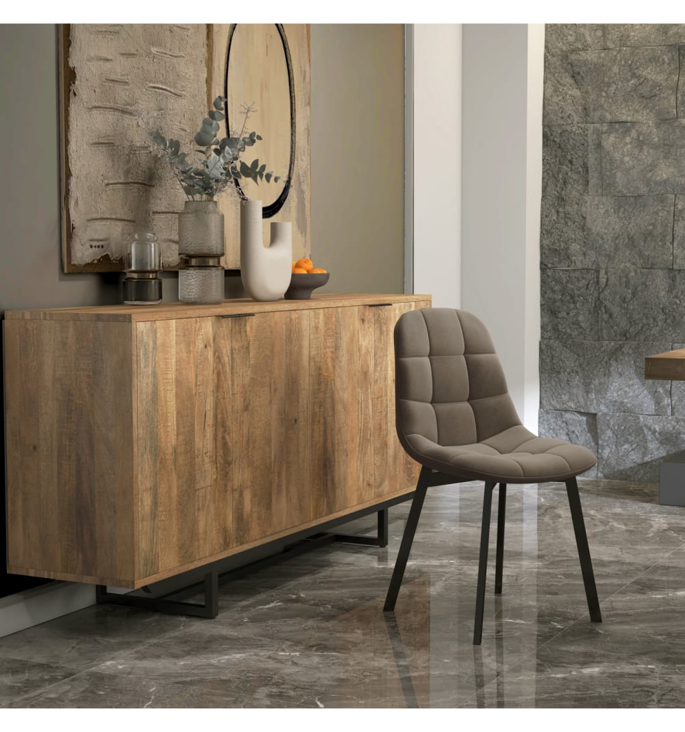 2er Set Stuhl aus helltaupefarbenem Samt und schwarzem Metall 51x85x45cm Samt Taupe Moloo Möbel Esszimmermöbel Stühle