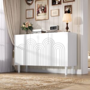 Weißes Sideboard mit geschnitzten Türen und Bogenmotiven 120x79x39cm Spanplatte Weiß Urban Meuble Möbel Esszimmermöbel Sideboards, Highboards & niedrige Anrichten