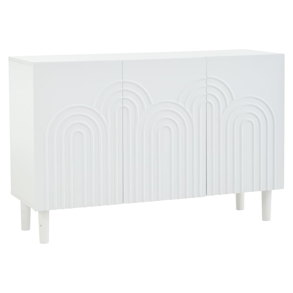Wohnli Möbelsuche - Weißes Sideboard mit geschnitzten Türen und Bogenmotiven
