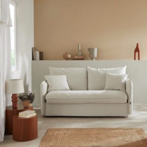 wohnli-moebel-suche-M24176653-1 Schlafsofa 3-Sitzer mit Express-Öffnung in Stoff L185 cm - Beige 104x90x104cm Holz Beige Calicosy Sofas und Sessel Sofas Modulare Sofas