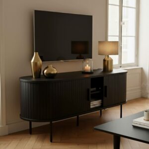 wohnli-moebel-suche-M24176664-1 TV-Schrank aus Melamin und Stahl 120 cm schwarz 120x55x40cm Holz Schwarz Oviala Möbel Wohnzimmermöbel TV-Möbel