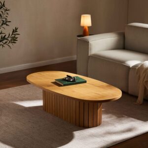 Ovaler Couchtisch aus Holzlaminat 120x35x60cm Holz Braun Oviala Möbel Wohnzimmermöbel Couchtische