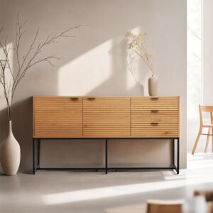 wohnli-moebel-suche-M24176668-1 Sideboard 2 Türen und 3 Schubladen Melamindekor 160cm Holz und Schwarz 160x85x40cm Holz Braun Oviala Möbel Esszimmermöbel Sideboards, Highboards & niedrige Anrichten