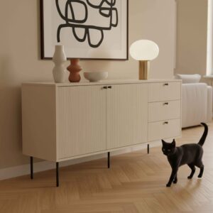 wohnli-moebel-suche-M24176671-1 Sideboard 2 Türen und 3 Schubladen Melamindekor 150 cm Beige 150x75x40cm Holz Beige Oviala Möbel Esszimmermöbel Sideboards, Highboards & niedrige Anrichten
