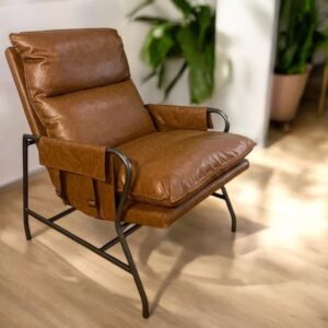 wohnli-moebel-suche-M24177860-1 Bequemer Lounge-Sessel aus Kunstleder in Braun 68x94x91cm PVC und Synthetik Braun Mathi Design Sofas und Sessel Sessel, Poufs und Fußbänke Sessel