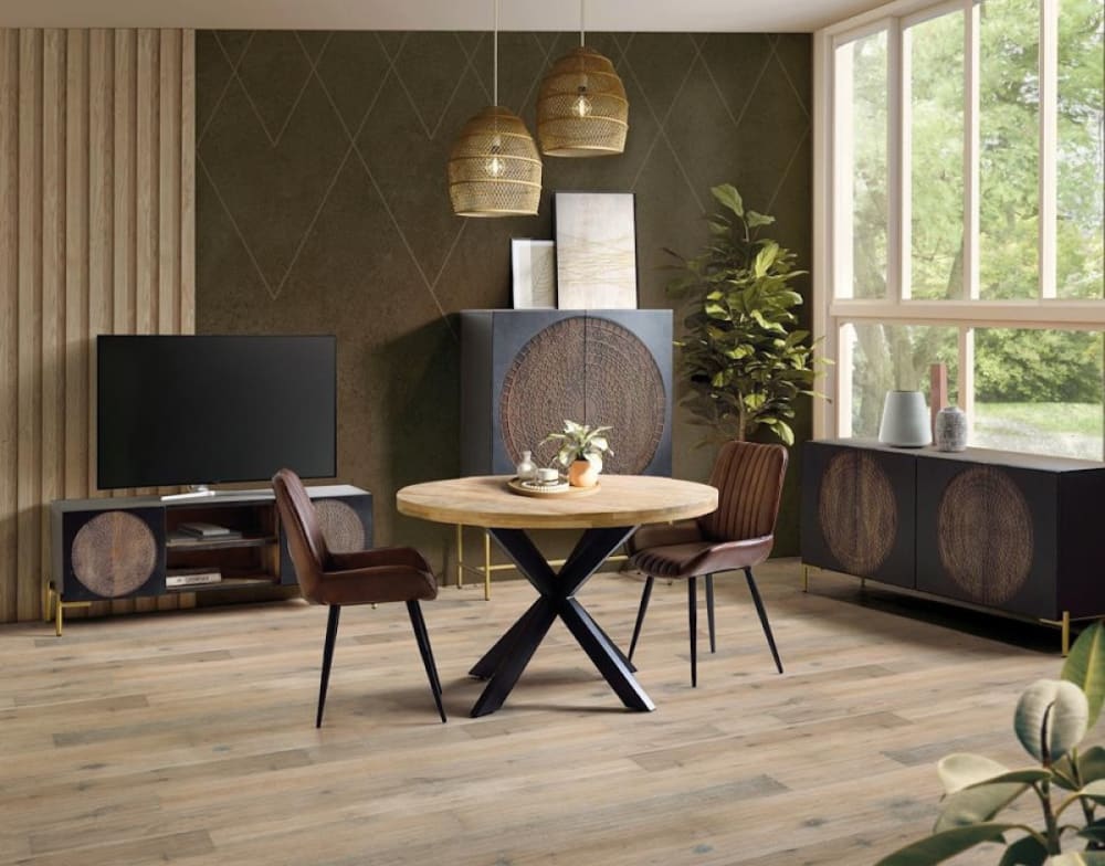 Elegantes TV-Möbel aus Mangoholz schwarz L 145 0x56x40cm Holz Schwarz Mathi Design Möbel Wohnzimmermöbel TV-Möbel