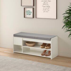 wohnli-moebel-suche-M24177919-1 Schuhbank farbe Weiß 3 Löcher und 1 Schublade 103x46x32cm Spanplatte Weiß HOMN Möbel Flurmöbel Schuhschränke