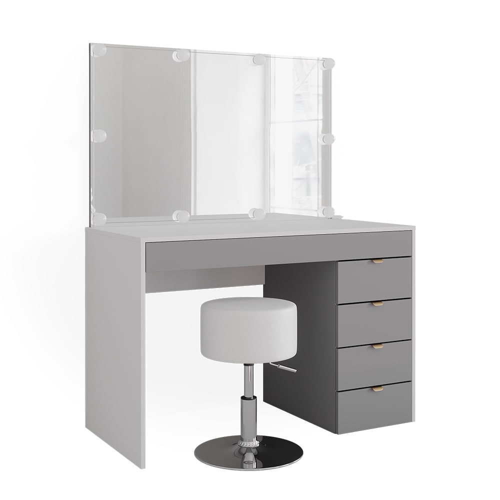 wohnli-moebel-suche-M24178071 Wohnli Möbelsuche - Schminktisch mit LED Beleuchtung und Hocker Weiß/Grau/Grau 115x76cm