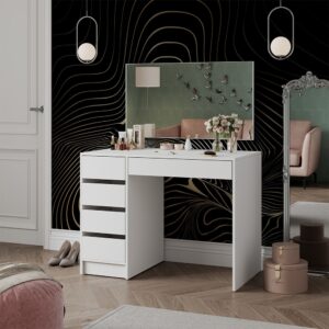 wohnli-moebel-suche-M24178076-1 Schminktisch mit 5 Schubladen Weiß 100x75.5cm 100x76x50cm Spanplatte Weiß Vicco Möbel Schlafzimmermöbel Schminktische