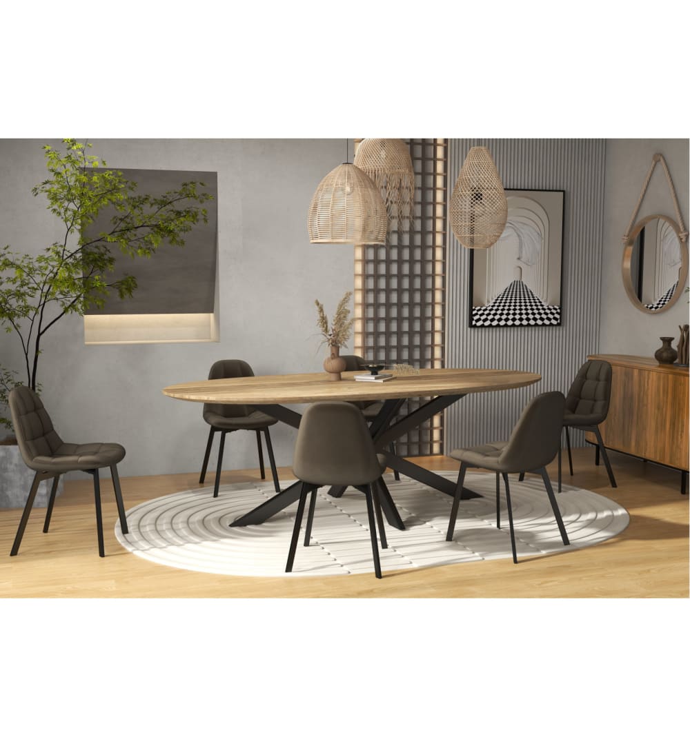 4er Set Stuhl aus taupefarbenem Samt und schwarzem Metall 51x85x45cm Samt Taupe Moloo Möbel Esszimmermöbel Stühle