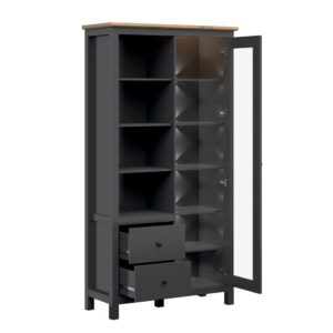 wohnli-moebel-suche-M24178715-1 Geschirrschrank mit 2 Schubladen und 1 Tür, Grau und Holzoptik, 106cm 106x203x44cm Spanplatte Grau Petits meubles Möbel Esszimmermöbel Geschirrschränke