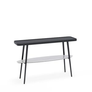 wohnli-moebel-suche-M24179310 Wohnli Möbelsuche - Metallkonsole in Schwarz mit Marmorboden und grauer Maserung schwarz