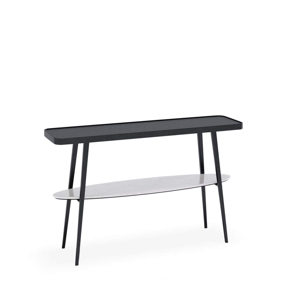 wohnli-moebel-suche-M24179310 Wohnli Möbelsuche - Metallkonsole in Schwarz mit Marmorboden und grauer Maserung schwarz