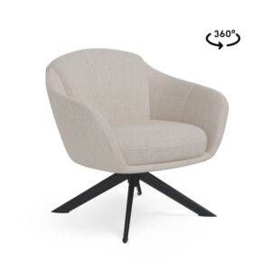 Wohnli Möbelsuche - Niedriger Drehstuhl mit schwarzen Beinen und elegantem Stoff beige