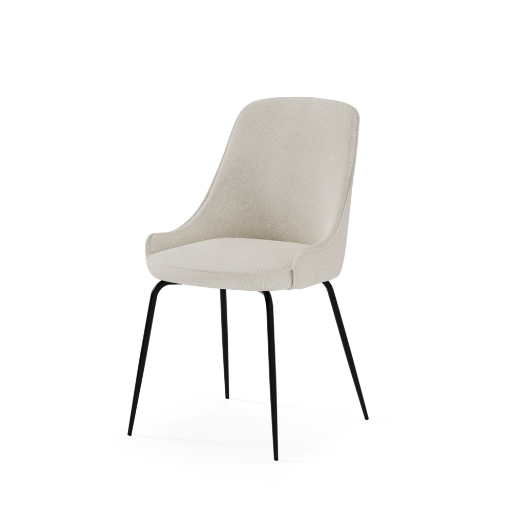 Wohnli Möbelsuche - Polsterstuhl im Mid-Century-Stil mit braunen Details beige