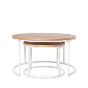 wohnli-moebel-suche-M24179417-1 Set aus weißen Metalltischen mit Holzfurnierplatten 40x45x40cm Metall Weiß Koketto Home Möbel Wohnzimmermöbel Couchtische