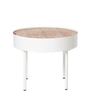 wohnli-moebel-suche-M24179418-1 Runder weißer Couchtisch aus Metall mit Holzfurnierplatte 50x60x50cm Holz Weiß Koketto Home Möbel Wohnzimmermöbel Couchtische