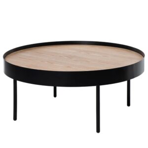 wohnli-moebel-suche-M24179419 Wohnli Möbelsuche - Runder schwarzer Couchtisch aus Metall mit Holzfurnierplatte
