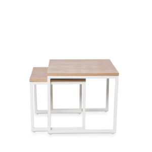 wohnli-moebel-suche-M24179428-1 Set aus weißen Metalltischen mit Holzfurnierplatten 40x45x40cm Metall Weiß Koketto Home Möbel Wohnzimmermöbel Couchtische