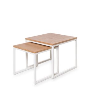 Wohnli Möbelsuche - Set aus weißen Metalltischen mit Holzfurnierplatten