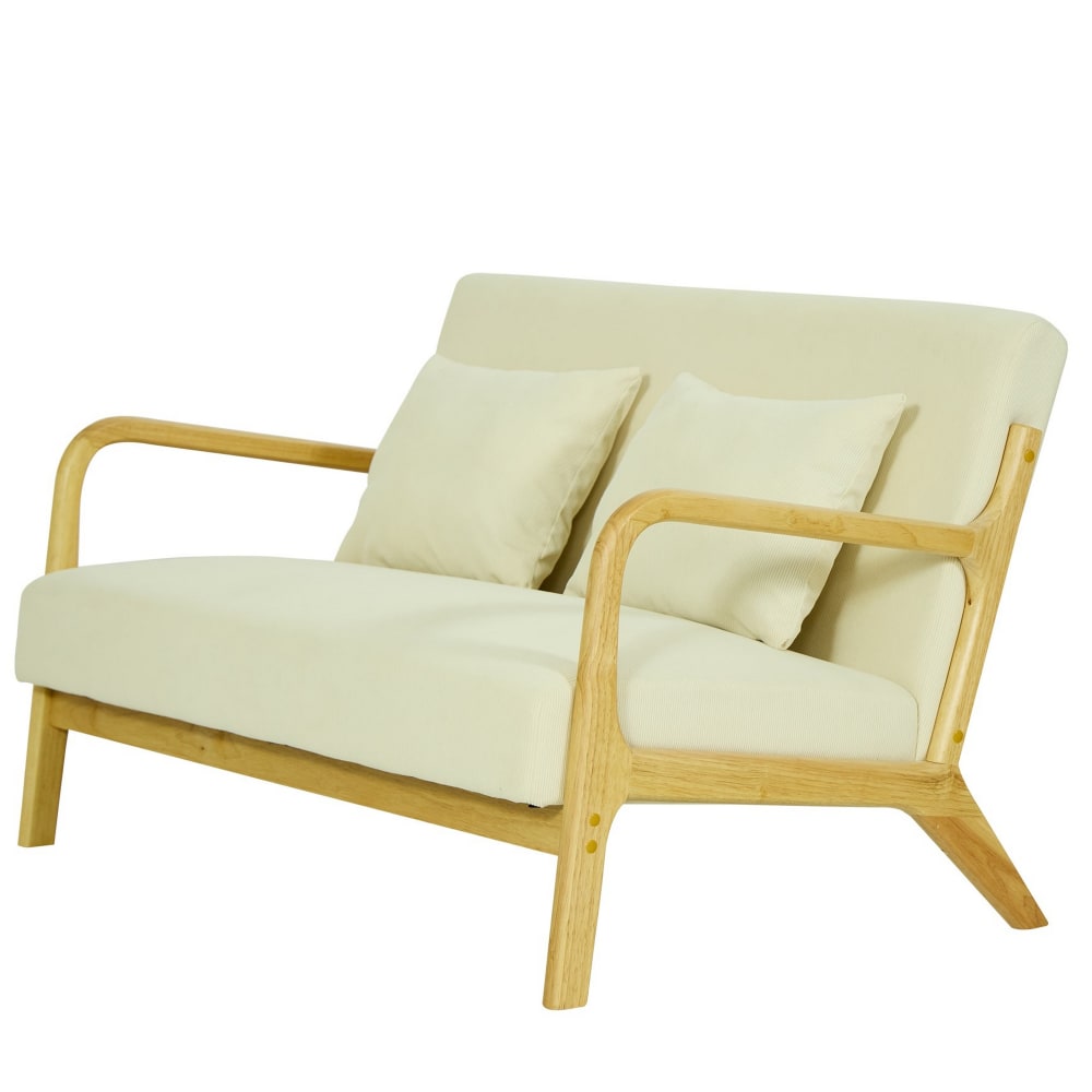 Wohnli Möbelsuche - 2-Sitzer-Sofa aus Massivholz und Kord Beige