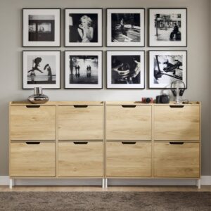 wohnli-moebel-suche-M24180142-1 Schuhschrank mit 4 türen 100x19x91cm nordisch 100x91x19cm Spanplatte Braun SoBuy Möbel Flurmöbel Schuhschränke