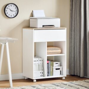 wohnli-moebel-suche-M24180152-1 Druckertisch mit Rollen Druckerschrank Aktenschrank aus PB(E1) Weiß 63x88x42cm Spanplatte Weiß SoBuy Möbel Büromöbel