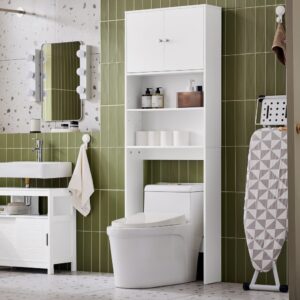 wohnli-moebel-suche-M24180157-1 Toilettenregal Badezimmerregal Waschmaschinenschrank aus MDF(E1) Weiß 65x182x20cm Spanplatte Weiß SoBuy Möbel Badezimmermöbel