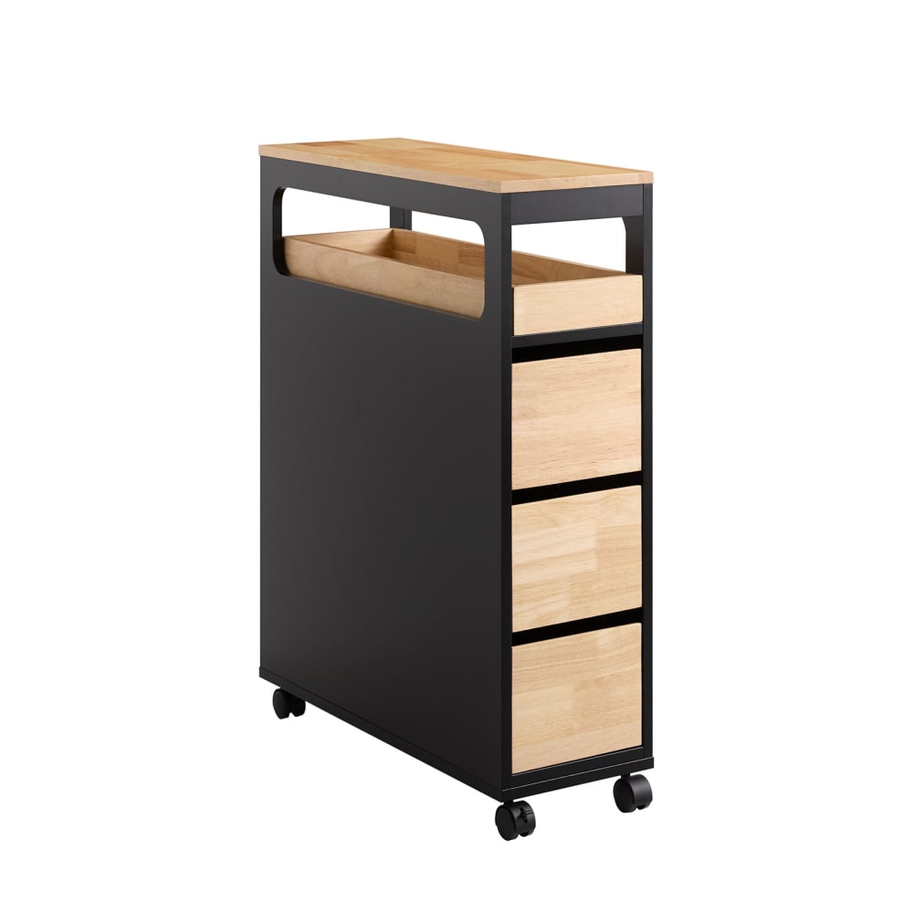 Wohnli Möbelsuche - Nischenregal Küchenregal mit Rollen aus MDF(E1) Bambus Schwarz