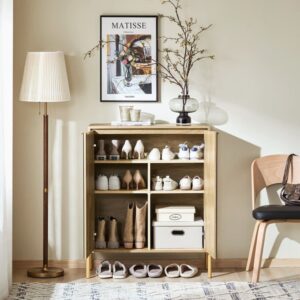 wohnli-moebel-suche-M24180189-1 Küchenschrank Sideboard Schrank Kommode aus PB(E1) Metall Glas Gold 83x100x38cm Spanplatte Gold SoBuy Möbel Flurmöbel Dielenbänke